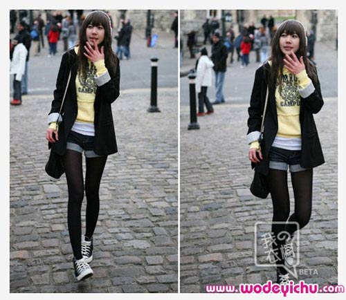 韩国美女混搭秀长腿[组图]