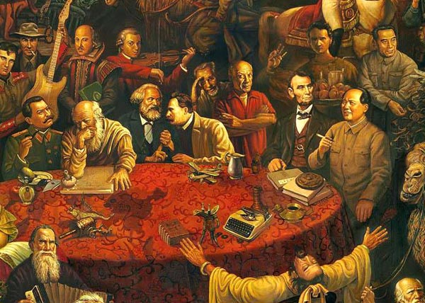 3位世界名人 毛主席坐中央(图)-油画,迈克泰森,