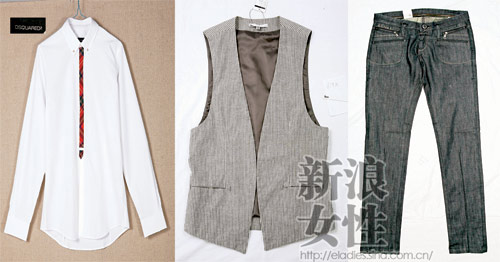衬衫+马甲+牛仔裤