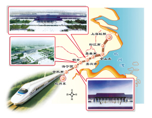 沪杭高铁昨天调试列车 余杭南站主体成型(图)-