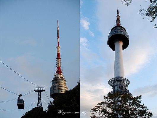 首尔的标志建筑,南山塔 N首尔南山塔的N既是南山(??Namsan)的第一个字母,又有全新(new)的含义。在《我的名字金三顺》第2集中真贤跟着生气的三顺一起做南山游缆车,刚好和从游览车上下来的熙珍擦肩而过。