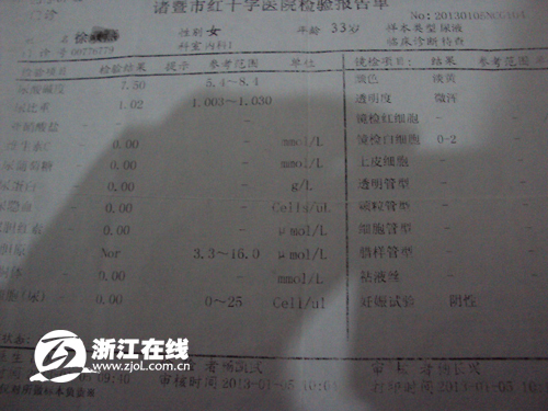 妻子在诸暨红十字医院的检查结果不是没有怀孕吗?