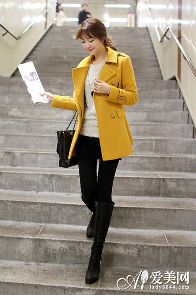 长款外套+靴子 显高变女神(组图)-look,呢子大衣