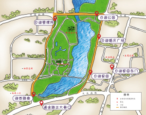 四张手绘地图引领市民骑车赏景 围绕月湖等景点