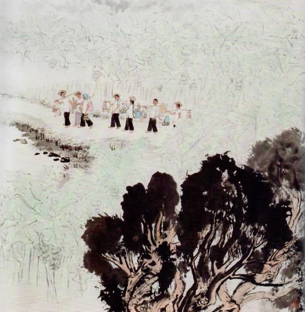 (陆俨少《赶集归来》)