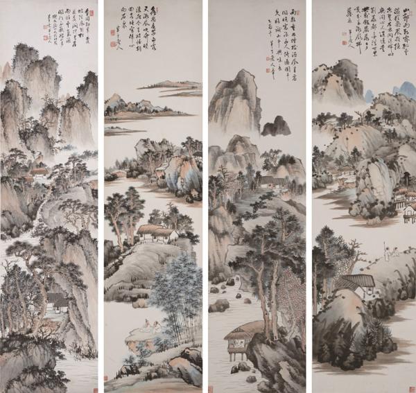 (陈半丁《山水四屏》)