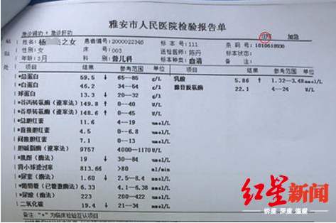6月28日,小沫的肝功能检查报告