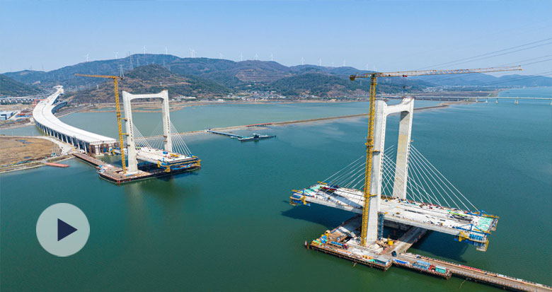 六横公路大桥梅山水道桥挂篮施工忙 海上巨龙初现雏形