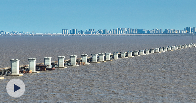 杭州湾跨海铁路桥桩基全部完成施工