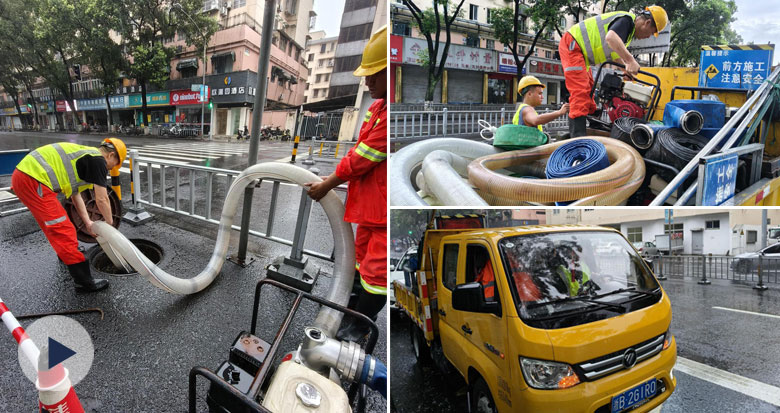 排水工人通宵作业 保城区道路通畅